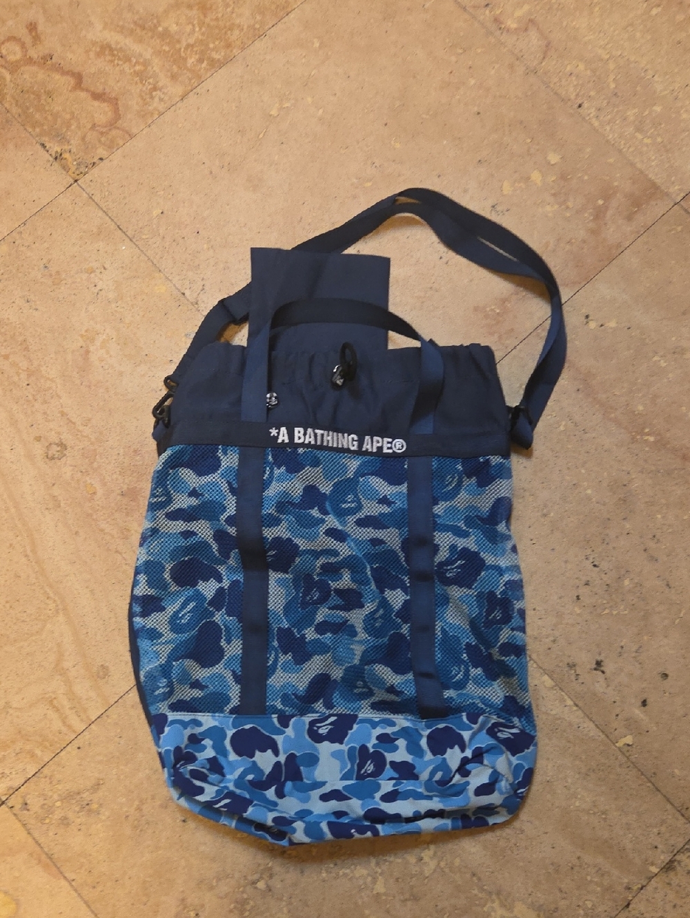 A Bathing Ape Blue Camo Mesh Messenger Bag